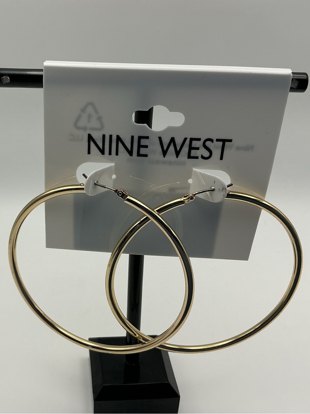 Nine West Gold Tone Large Hoop Earrings NWT Classic Hinged Hoop